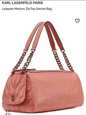 Karl Lagerfeld coral pink quilted satchel with gold chain straps